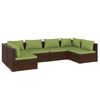 vidaXL Set muebles de jard&iacute;n 6 piezas y cojines rat&aacute;n sint&eacute;tico marr&oacute;n