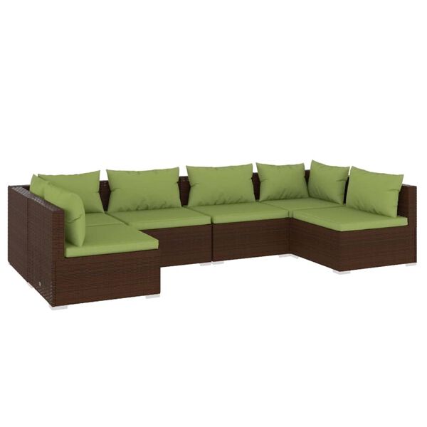 vidaXL Set muebles de jard&iacute;n 6 piezas y cojines rat&aacute;n sint&eacute;tico marr&oacute;n