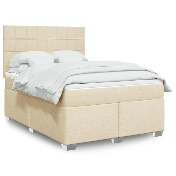 vidaXL Cama box spring con colch&oacute;n tela color crema 160x200 cm