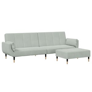 vidaXL Sof&aacute; cama de 2 plazas con taburete terciopelo gris claro
