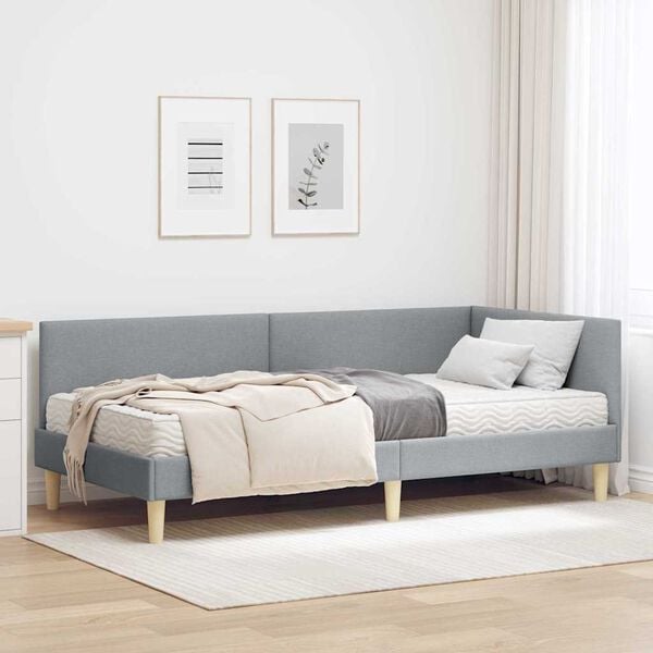 vidaXL Estructura de Cama Esquina con Colch&oacute;n 2 pcs Gris Claro tela