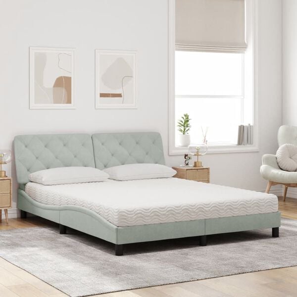 vidaXL Cama con colch&oacute;n terciopelo gris claro 160x200 cm