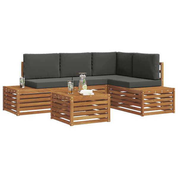 vidaXL Conjunto de sof&aacute;s de exterior 5 Pieza Natural y Antracita