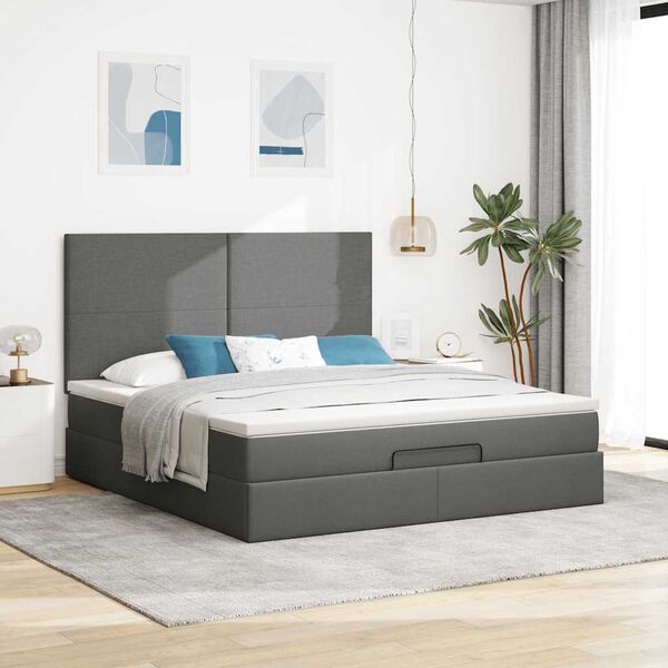 vidaXL Estructura cama otomana colch&oacute;n tela gris oscuro 160x200 cm