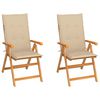 vidaXL Sillas plegables (2 unidades) con cojines beige, de madera maciza de teca.