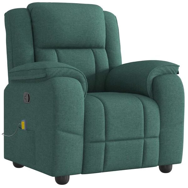 vidaXL Sillón de masaje reclinable de tela verde oscuro