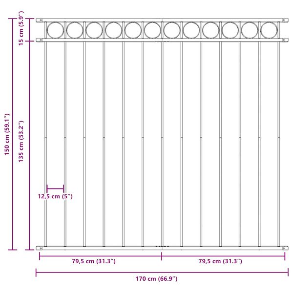 vidaXL Panel de valla de acero 1,7x1,5 m negro