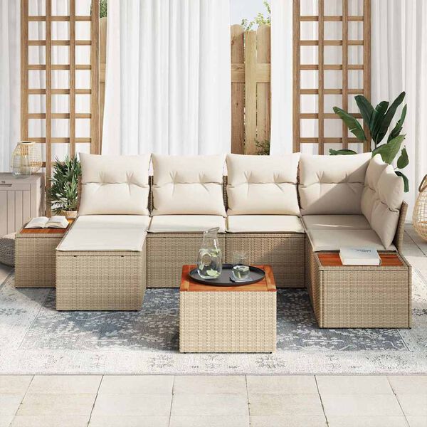 vidaXL Conjunto de sof&aacute; de jard&iacute;n 7 pcs Beige rat&aacute;n sint&eacute;tico
