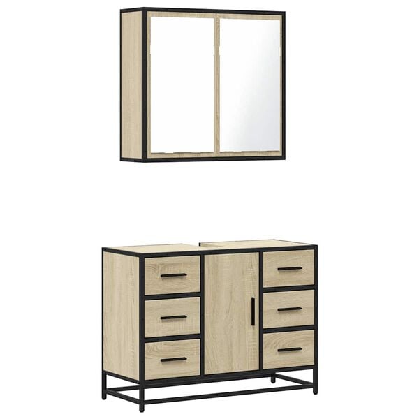 vidaXL Set de muebles de ba&ntilde;o 2 pzas madera contrachapada roble Sonoma