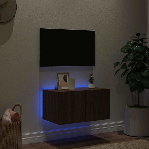vidaXL Mueble de TV de pared con luces LED roble marr&oacute;n 60x35x31 cm