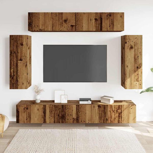vidaXL Conjunto de mueble de TV 6 piezas montado la pared madera vieja