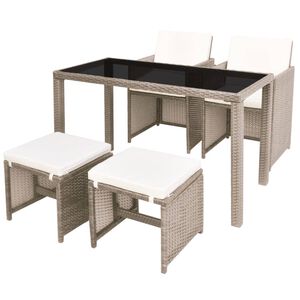 vidaXL Set comedor de jard&iacute;n 5 piezas y cojines rat&aacute;n sint&eacute;tico beige