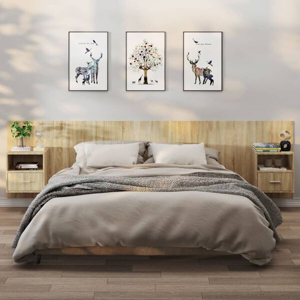 vidaXL Mesita de noche de pared 2 uds color roble Sonoma