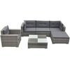 vidaXL Set de muebles de jard&iacute;n 6 pzas y cojines rat&aacute;n sint&eacute;tico gris