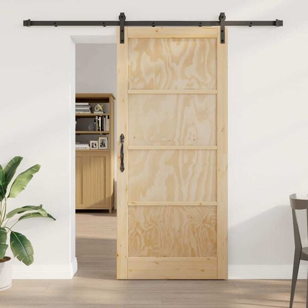 vidaXL Puerta Corredera Marr&oacute;n 93 x 211 cm Madera de pino macizo