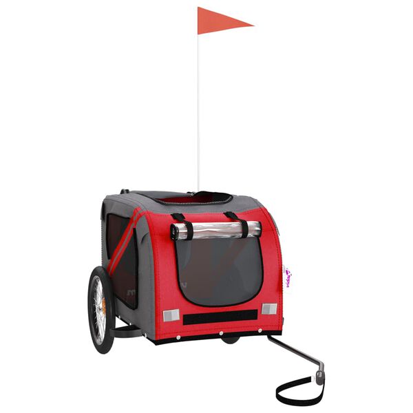 vidaXL Remolque de bicicleta mascotas hierro tela Oxford rojo gris