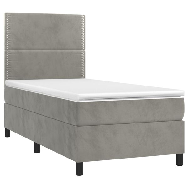 vidaXL Cama box spring colch&oacute;n y LED terciopelo gris claro 90x200 cm