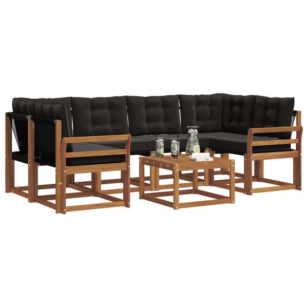 vidaXL Conjunto de sof&aacute;s de exterior con coj&iacute;n 7 pcs Natural y negro