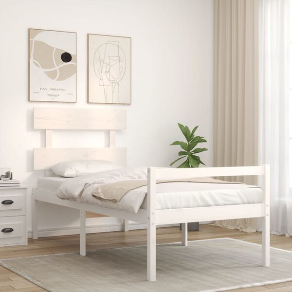 vidaXL Cama personas mayores cabecero madera maciza blanco 90x200 cm