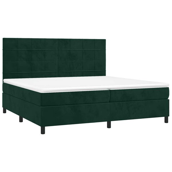 vidaXL Cama box spring colch&oacute;n y LED terciopelo verde oscuro 200x200cm