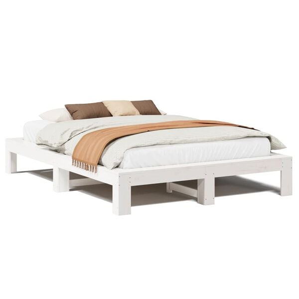 vidaXL Estructura de cama sin colch&oacute;n madera de pino blanca 150x200 cm