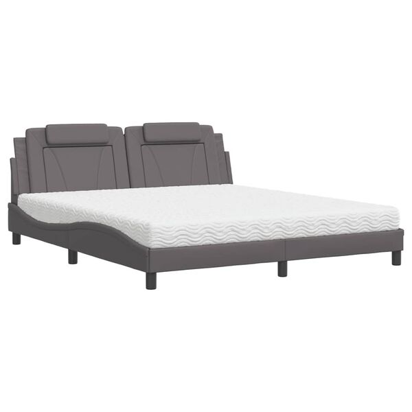 vidaXL Cama Viana con colch&oacute;n cuero sint&eacute;tico gris 180x200 cm