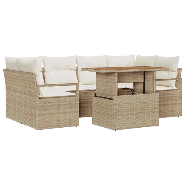 vidaXL Conjunto de sof&aacute; de jard&iacute;n con coj&iacute;n Manual 7 pcs beige y crema