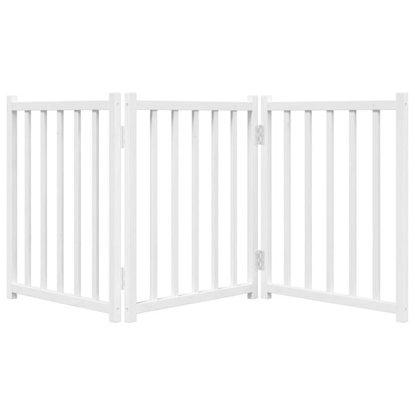 vidaXL Puerta de perros plegable 3 paneles madera abeto blanco 150 cm