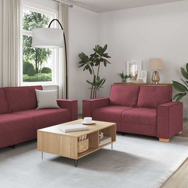 vidaXL Juego de sof&aacute;s con cojines 2 piezas tela rojo tinto