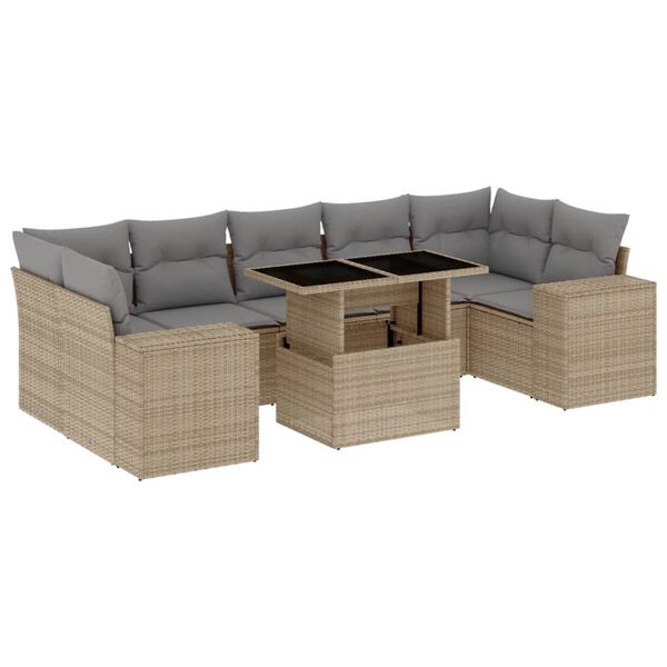 vidaXL Set de sofás de jardín y cojines 8 piezas ratán sintético beige