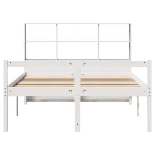 vidaXL Cama con estanter&iacute;a sin colch&oacute;n madera maciza blanca 120x200 cm