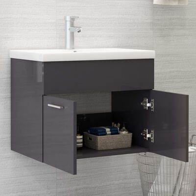 vidaXL Armario para lavabo contrachapada gris brillo 60x38,5x46 cm