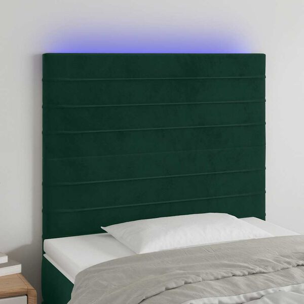 vidaXL Cabecero con luces LED terciopelo verde oscuro 80x5x118/128 cm