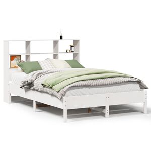 vidaXL Cama con estanter&iacute;a sin colch&oacute;n madera maciza blanca 120x200 cm