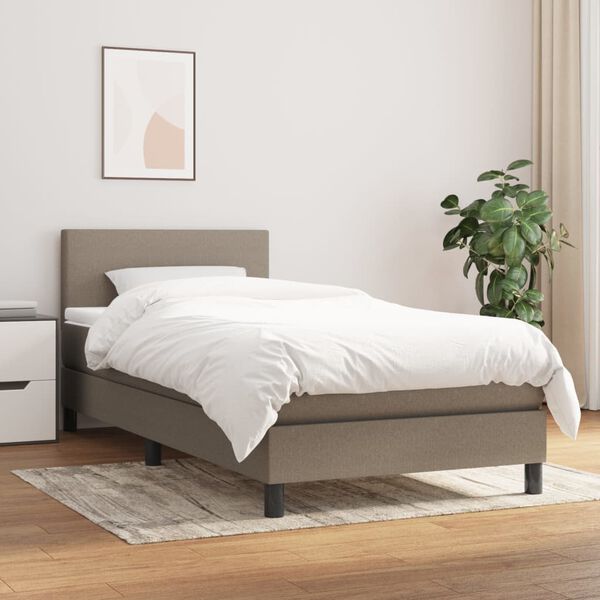 vidaXL Cama box spring con colch&oacute;n tela gris taupe 90x200 cm