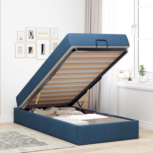 vidaXL Estructura de cama con colch&oacute;n con colch&oacute;n 2 pcs Azul tela