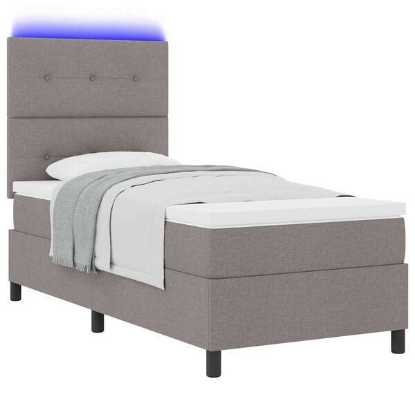 vidaXL Cama tipo Box Spring con colch&oacute;n con LED Taup&eacute; 90 x 200 cm tela