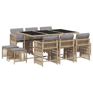 vidaXL Set comedor de jard&iacute;n 11 pzas con cojines rat&aacute;n sint&eacute;tico beige