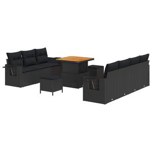 vidaXL Conjunto de sof&aacute; de jard&iacute;n 10 pcs Negro rat&aacute;n sint&eacute;tico
