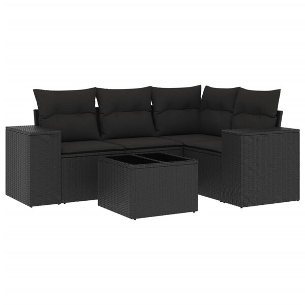 vidaXL Set de muebles de jard&iacute;n 5 pzas y cojines rat&aacute;n sint&eacute;tico negro