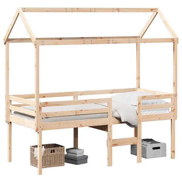 vidaXL Cama alta con techo madera maciza de pino 90x190 cm