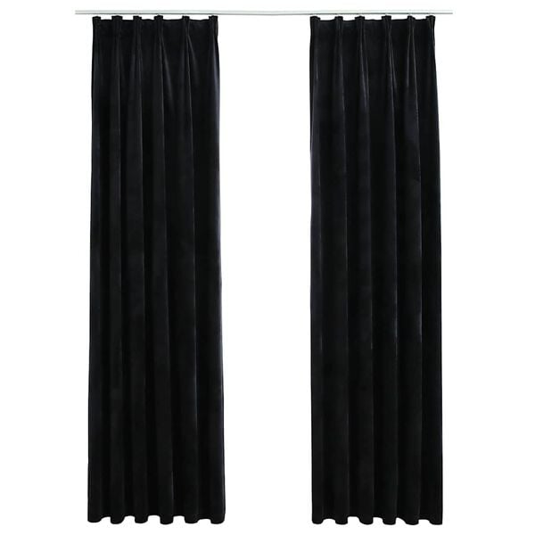 vidaXL Cortinas opacas con ganchos 2 uds terciopelo negro 140x245 cm