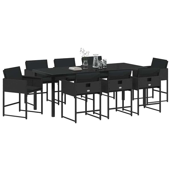 vidaXL Conjunto de Comedor de Jard&iacute;n 9 pcs Negro rat&aacute;n sint&eacute;tico
