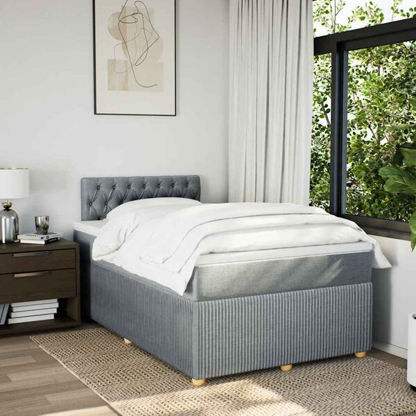vidaXL Cama box spring con colch&oacute;n tela gris claro 120x200 cm