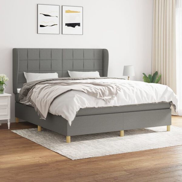 vidaXL Cama box spring con colch&oacute;n tela gris oscuro 160x200 cm