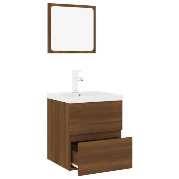 vidaXL Set de muebles de ba&ntilde;o madera contrachapada marr&oacute;n roble
