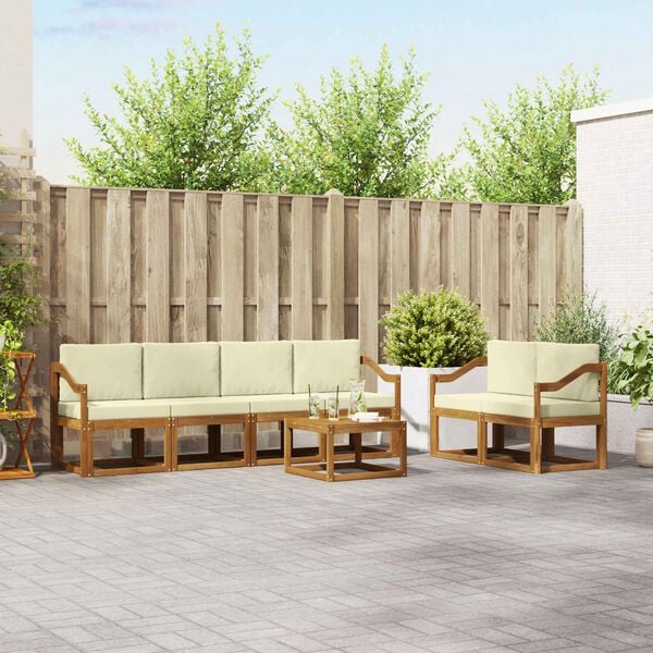 vidaXL Conjunto de sof&aacute;s de exterior con coj&iacute;n 7 pcs Natural y Crema