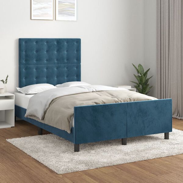 vidaXL Estructura de cama sin colch&oacute;n terciopelo azul oscuro 120x190cm