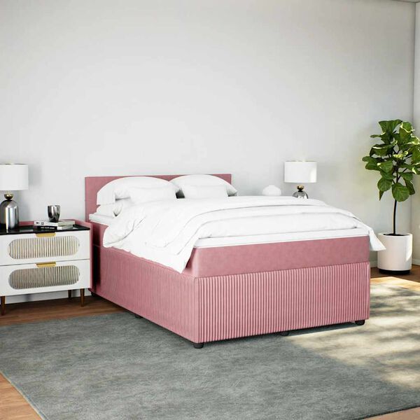 vidaXL Cama box spring con colch&oacute;n terciopelo rosa 160x200 cm