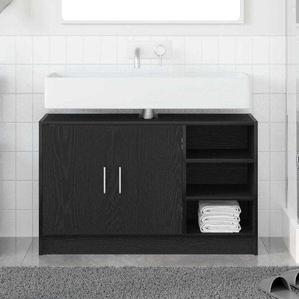 vidaXL Mueble de Cuarto de Ba&ntilde;o con puerta Roble Negro 90 x 29 x 55 cm